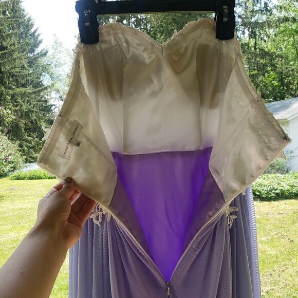 Madison James Purple and White Sequin A-Line Chiffon Gown 8 - Picture 7 of 12